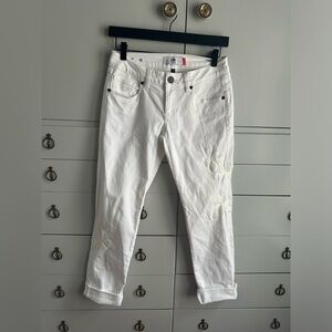 Cabi White Floral Detailed Slim Boyfriend Jeans